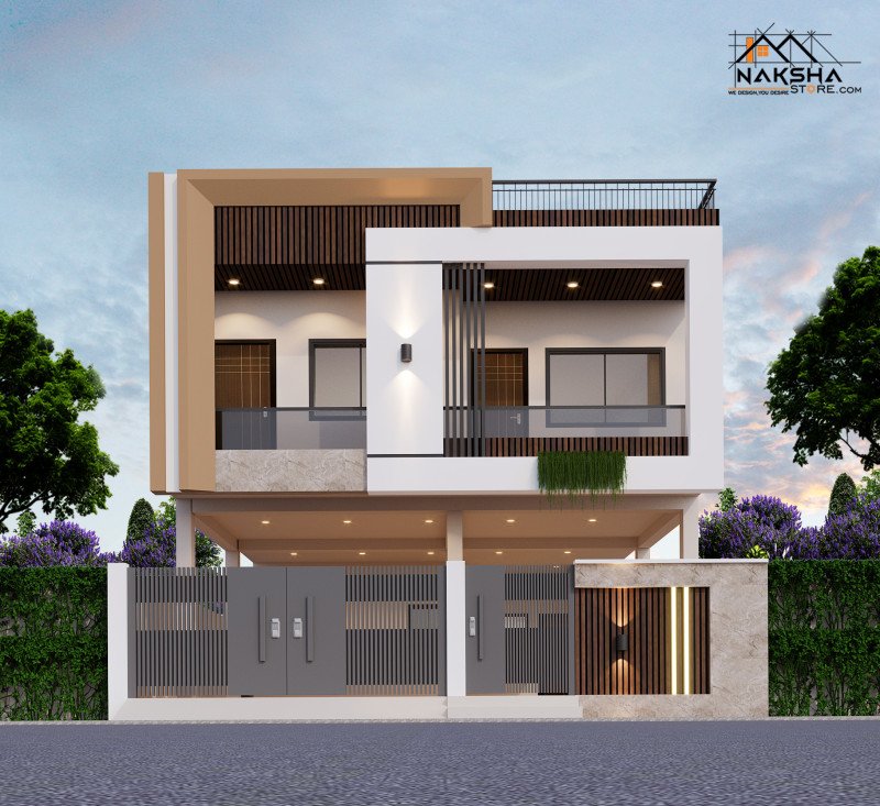 G+1 Modern Elevation for 30x53 Plot | Stylish Residential Front Design by Naksha Store